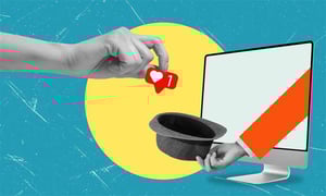 collage-photo-creative-absurd-blogger-hand-holding-hat-collect-likes-notifications